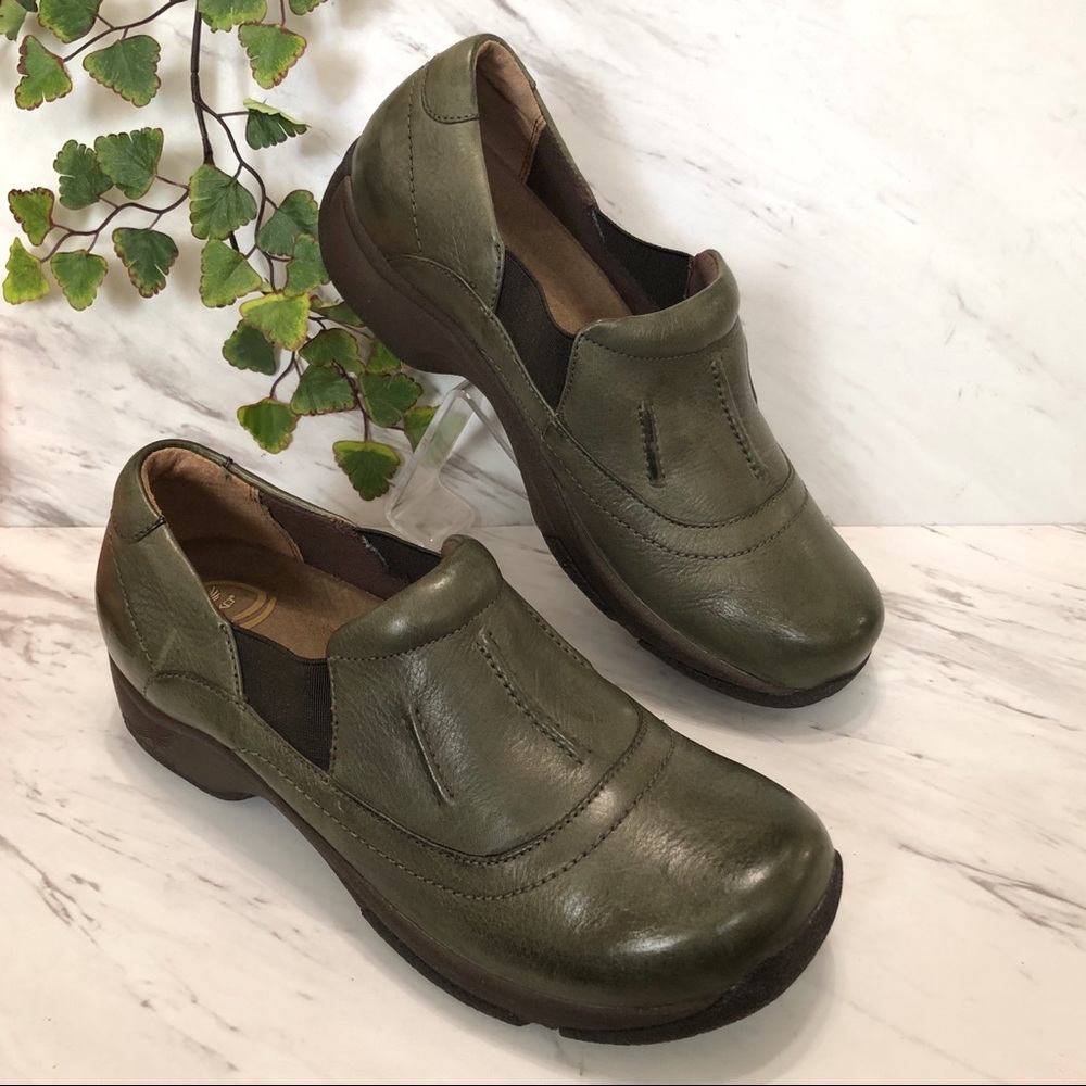 DANSKO Professional Antique Green Leather Clogs